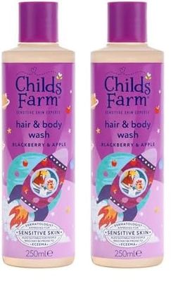 Childs Farm Kids Hair & Body Wash, Blackberry & Apple | Tear-free, Gently Cleanses | Suitable for Dry, Sensitive Skin, 250ml (Pack of 2)