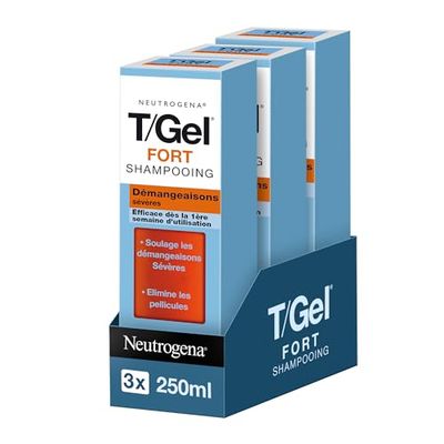 Neutrogena - Shampoing T/Gel Fort (lot de 3 flacons de 250 ml) – Shampooing anti-démangeaisons sévères et anti-pelliculaire – Efficace dès la 1ère semaine d'utilisation
