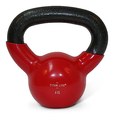 TITAN LIFE Unisex - volwassenen kettlebell 4kg rood. Cast Iron incl. vinyl, één maat