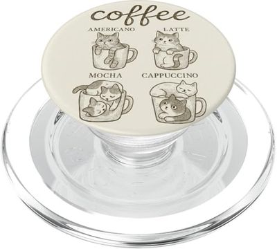 Tazas de café Kawaii con diseño de gato americano latte moca PopSockets PopGrip para MagSafe
