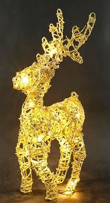 Cerf Lumineux en rotin avec lumière LED - Décoration de Noël - Figurine de cerf de Noël X'mas - Décoration de cerf - Figurine d'animal - Statue de Jardin - Balcon - 50 cm