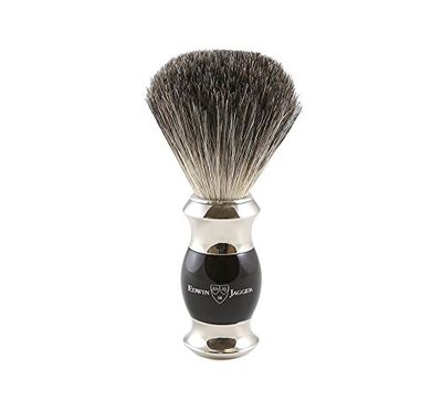 Edwin Jagger 81SB356 - Pennello da barba con setole di puro tasso, manico imitazione ebano, nodo ed estremità in nichel placcato