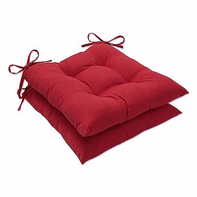 Pillow Perfect Monti Chino Lot de 2 Coussins de Chaise de terrasse en Osier de Couleur Unie et réversible, résistants aux intempéries et à la décoloration, Angle carré, 47 x 48,3 cm, Rouge