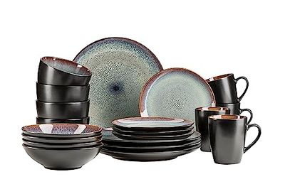 MÄSER 934100 Série Teona Service de table en céramique pour 4 personnes avec vernis réactif vert/marron 20 pièces dans des formes modernes et discrètes en grès