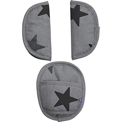 Dooky Universal Pads Grey Stars Cobre o cinto e almofadas de cinto para o porta-bebés e assento de carro (para cintos de 3 e 5 pontos, idade 0+, para a maioria das marcas), cinzento