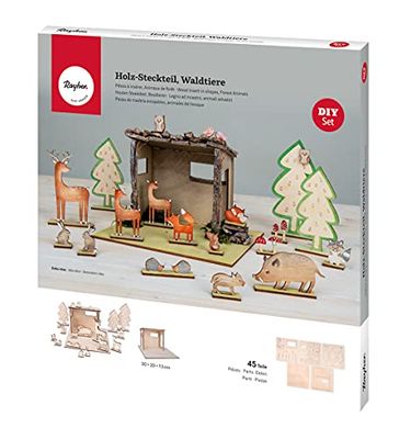 Rayher träplugg skogsdjur, träsats, FSC Mic Credit, natur, 45 delar, som adventskalender av ett speciellt slag att använda, 46604505