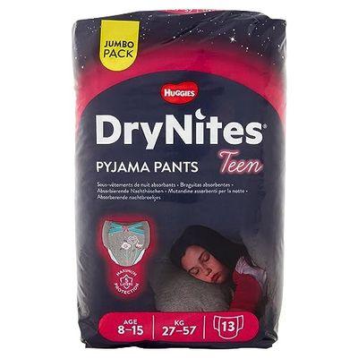 Huggies Drynites 8-15 ans Fille (27-57kg) - Sous-vêtements de Nuit Absorbants 13 Culottes