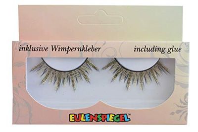 Eulenspiegel 000601 Kunstwimpers, zwart/zilver/goud, 1 ml speciale wimperlijm, handleiding voor carnaval, themafeest