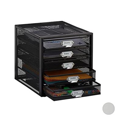 Relaxdays Desk Organiser, 5 Drawers for DIN A4 Files, Letter Tray and Paper Sorter, Mini Chest of Drawers, Black