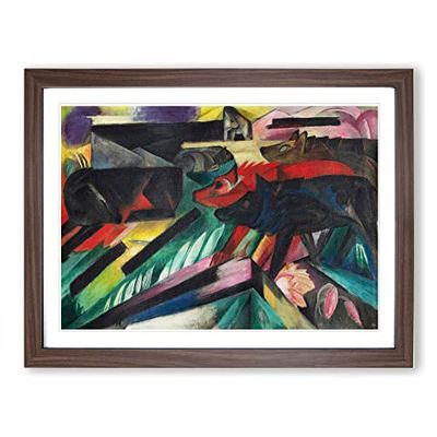 The Wolves By Franz Marc Classic Painting Framed Wall Art Print, Ready to Hang Picture for Living Room Bedroom Home Office Décor, Walnut A2 (64 x 46 cm)