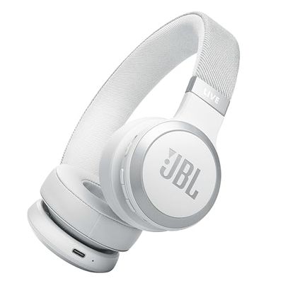 JBL Auriculares inalámbricos circumaurales Live 670 NC, con tecnología Bluetooth y cancelación adaptativa de ruido, hasta 65 horas de reproducción, blanco