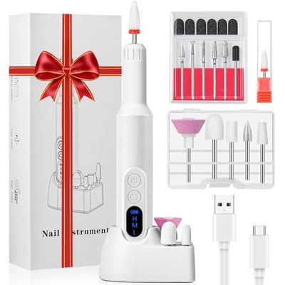 Diboniur Nail Mill, 12 in 1 Portable Nail Mill with LED Display, 18000RPM Professional Nail Cutter, USB Charging Nail Mill, Professional Nail Mill with 3 Adjustable Speeds