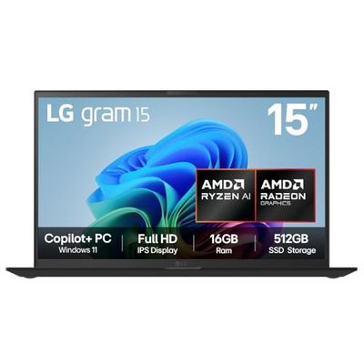 LG gram 15Z80T - 15 inch FHD IPS Ultra-Lightweight Laptop, AMD Ryzen Al 7 350, AMD Radeon 860M GPU - 50 TOPS NPU, 16GB RAM, 512GB SSD, Copilot +PC, Windows 11 Home, Black (2025)