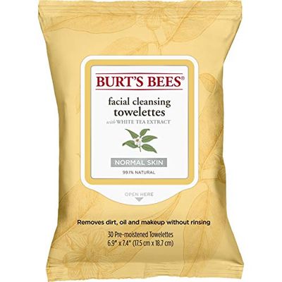 Burt's Bees Abelhas de Burt faciais toalhas de limpeza com extrato de chá branco (panos de limpeza facial com extrato de chá branco), 30 Count