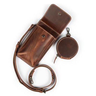 Londo Custodia in vera pelle per telefono, versatile, a tracolla, con porta carte di credito, portamonete e organizer protettivo per smartphone, Marrone