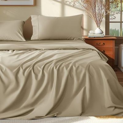 Shilucheng 100% Egyptian Cotton King Size Sheets Set - 1000 Thread Count,Luxury Cotton Bed Sheets,Breathable & Cooling Bedding and Pillow Cases, 16 Inch Deep Pocket - 4 Piece (Linen, King)