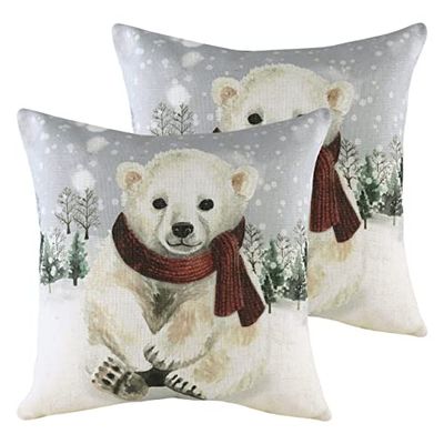 Evans Lichfield Ours Polaire enneigé avec Coussins remplis de Polyester Foulard (Pack jumelées), Multi, 43 x 43cm