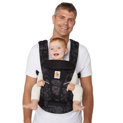 Ergobaby Omni Breeze, Onyx Blooms Porte-bébé en maille respirante avec soutien lombaire amélioré et circulation de l'air (7 à 45 lb)
