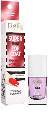 Delia Cosmetics - Super Shine Top Coat - Shiny, Smooth Nails - Strengthening & Protecting Nail Plate - Acai Berry Oil - Fast Dry - 11 ml