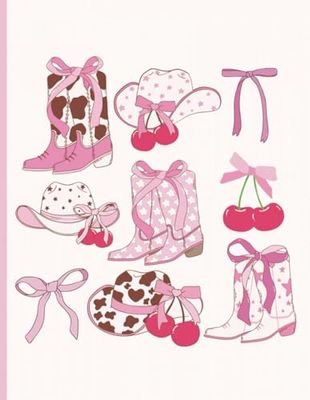 Coquette Cowgirl Composition Notebook | Cowgirl Hat, Cowboy Boots, Cherries and Bows | Perfect for Girls, Tweens, Teens and Students | 120 College Ruled Pages | 8.5 x 11 inches