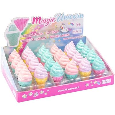Nice Group - Magic Unicorn Lipgloss Mono Icecream, 1 Lucidalabbra a forma di cono gelato a sorpresa