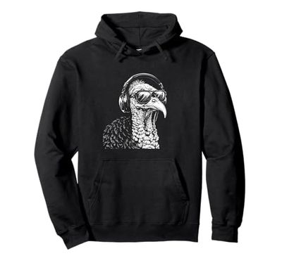 Turkey With Sunglasses & Headphones, Cool Turkey Pullover Hoodie