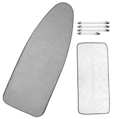Housse de Planche à Repasser Extra Large et Coussin de Rechange avec Rembourrage épais résistant aux brûlures et aux Taches et Bord élastique 45,7 x 124,5 cm, 4 Attaches et 1 Chiffon de Protection en