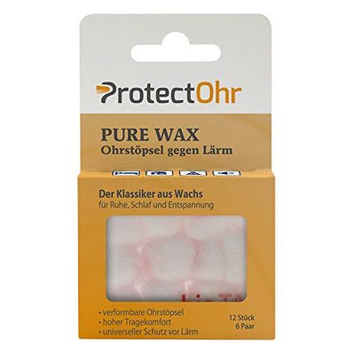 ProtectOhr - Tappi per orecchie Pure Wax, confezione da 12 tappi per orecchie, tappi in cera morbida deformabile contro il rumore, rosa