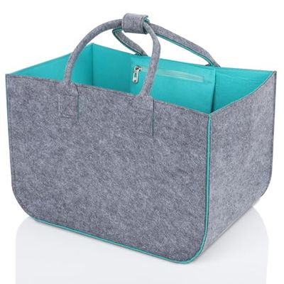 Cozary Bolsa Compra de Fieltro 30L, Gran Cesta con Bolsillo a Cremallera, Tote Bag Plegable con Asa, Shopping Bag Multifunción Bolsa de Fieltro para Transportar