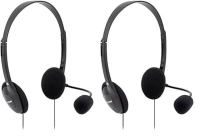 VulTech Cuffie Headset On Ear HS-01 jack 3,5mm da 1.8m con Microfono su archetto regolabile per PC con controller volume e muto, ufficio, Computer, Portatile, Laptop, Macbook, Teams, Skype, Zoom