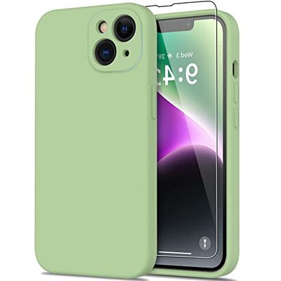 iPhone 14 hoes, iPhone 14 hoes, stofdicht, vloeibare siliconen hoes, stootvast, 6,1 inch voor iPhone 14, hoes voor iPhone 14 met krasbestendige microvezelvoering Matcha