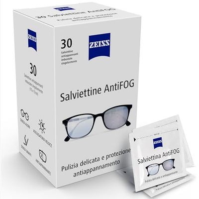 ZEISS - Salviette Pulisci Occhiali da Vista e Lenti Ottiche ANTIFOG 120 pezzi - Zeiss Salviette Pulizia Lenti Antiappannamento - Salviette Occhiali Pulizia Monouso