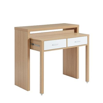 BAÏTA - Uitschuifbaar bureau Studio wit en eikeneffect, 98,5 cm