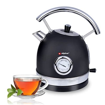 Alpina Kettle - Retro - 1.8 L - Integrated Thermostat - Boil Dry Protection - Transparent Water Level - Tea Maker - Black - 1850-2200 W