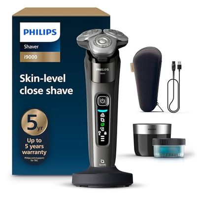 Philips Shaver i9000, Wet & Dry Electric Shaver, Dark Slate, with Skin IQ Technology, Triple Lift & Cut System, 360 Rotating Dual SteelPrecision Blades, Model X9002/30