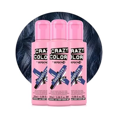 Crazy Color Metallic Sapphire Semi-Permanent Trio Hair Dye. Highly Pigmented Deep Blue Conditioning & Oil Nourishing Vegan Formula | No Bleach or Ammonia | 300ml