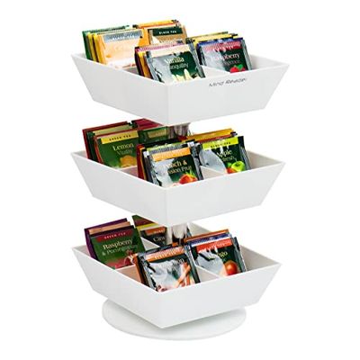 Mind Reader Anchor Collection, giostra per tè e condimenti, a 3 ripiani, con 12 scomparti, organizer da bancone, 17,1 x 17,1 x 29,2 cm (lunghezza x larghezza x altezza), colore: bianco