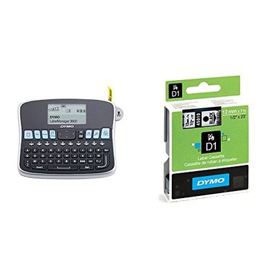 Dymo LabelManager 360D Etiqueteuse Electronique Clavier AZERTY + D1 Étiquettes Standard 12 mm x 7 m - Noir sur Transparent