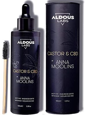 Olio di Ricino Puro 100% Arricchito con CBD - Spremuto a Freddo - Vegano - Formula Avanzata - Ciglia, Sopracciglia, Capelli, Unghie, Barba - 100 ml - Pettine Ciglia Incluso - Regalo Originale