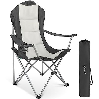 Homecall - Silla de camping plegable con portavasos en el reposabrazos (negro/crema)