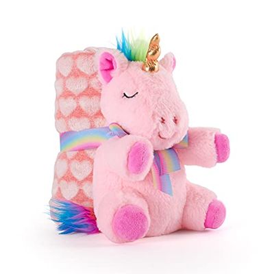 Couverture Bebe avec Animal en Peluche Douce - Plaid Rose avec Doudou Licorne Petit Enfant 0 1 2 3 Ans - Cadeau de Naissance Bebe Fille Tissu Moelleux Chaud - 120x80 cm - Perletti (Licorne Rose)