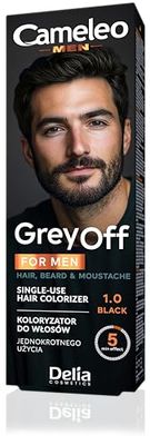 Cameleo - Men Colour Cream - BLACK - Grey OFF Single-Use Colorizer in 2 sachets - for Hair, Beard & Moustache - Easy 5 min Application - Natural Color Effect - 0% Parabens, Pack of 1