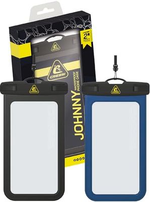 Cressi Johnny Phone Case Bundle, 2 stijve waterdichte telefoonhoesjes voor volwassenen, uniseks volwassenen, zwart/blauw, 7 inch