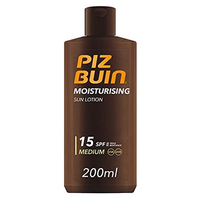 PIZ BUIN, Lozione Solare Idratante, Protezione Solare Media , 15 SPF, Filtro Solare UVA/UVB, 200ml