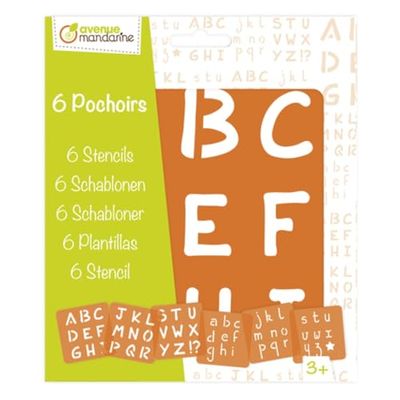 Clairefontaine ES Avenue Mandarine 42450MD – Juego de 6 plantillas de 15,4 x 22,3 cm con instrucciones incluidas, alfabeto