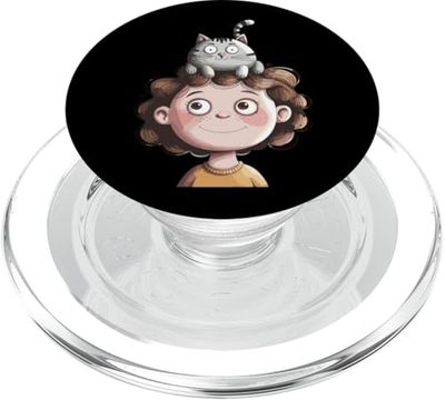 Niño con gato amigo en la cabeza PopSockets PopGrip para MagSafe