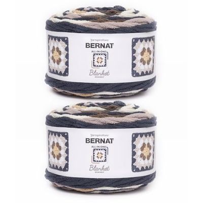 Bernat All in ONE Deken Granny Asfalt Garen - 2 Pack van 240g/8.5oz - 100% Polyester - 6 Super volumineus - 178 Yards - Breien/haken