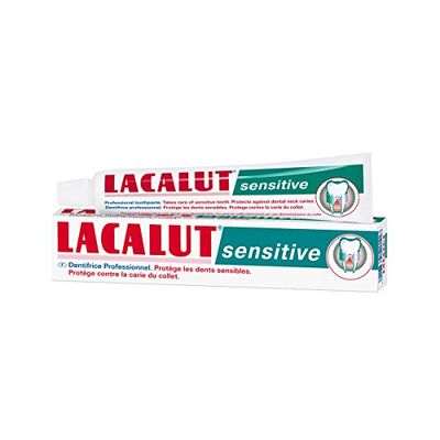 Lacalut Crema dental sensible, 75 ml, pasta de dientes, mejora notable en dientes y cuellos sensibles al dolor, protege contra caries dentales, 1 x 75 ml