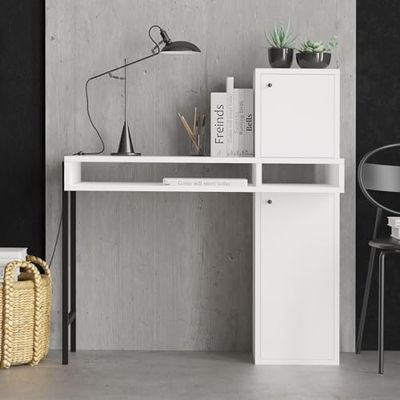 Stylish Study Desk, Blanco y Negro, 102 x 106 x 45 cm, 100% melamina, diseño Moderno para Espacios de Estudio y oficinas en casa