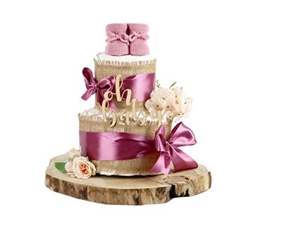 Gâteau de couches TOUT jute | pour la naissance (2 étages, prune)
